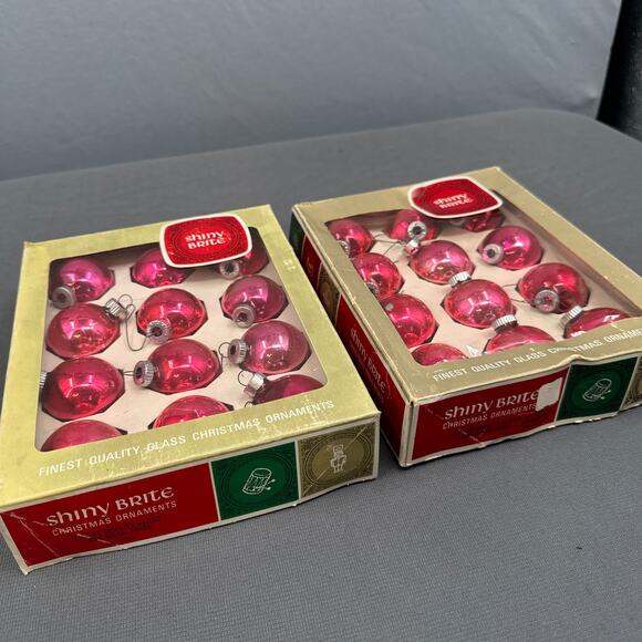 VTG Shiny Brite Glass Christmas Ornaments Pink Red 1 3/4" USA 2 Boxes 24 Balls - Picture 9 of 16